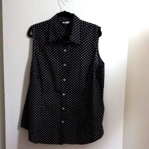 Jones New York Sleeveless Black and White Polkadot Top Size 2X